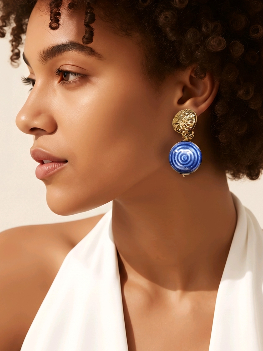 Boutique Gold & Blue Statement Drop Earrings - Women Jewelry
